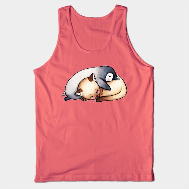 Cute Sleeping Babies - Penguin and Cat love couple Tank Top by mendic